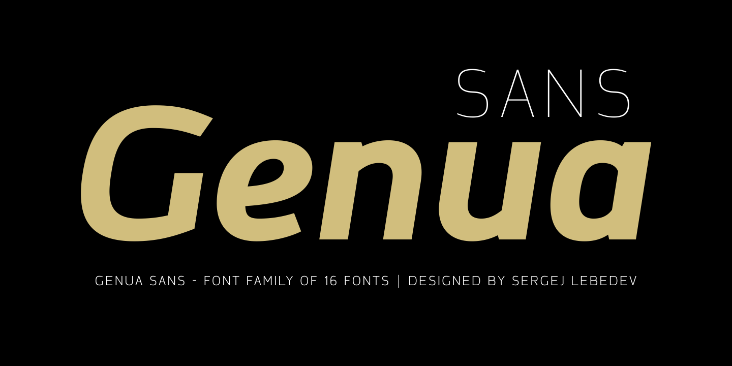 Genua Sans, a modern font family, consists of senven weights (Thin, Extra Light, Light, Book, Regular, Medium, Bold) and Italic for each format. The font family “Genua Sans” was named after the beautiful Genoa city, located in the Gulf of Genoa in front of the Ligurian Sea in Italy.