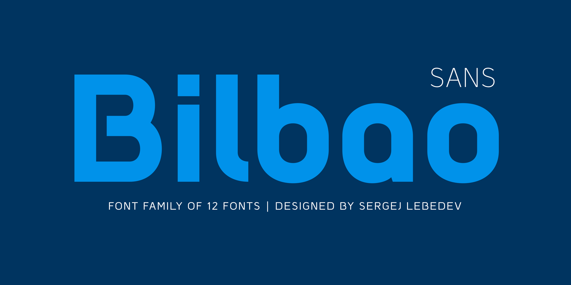 Bilbao Sans, a modern font family, is intelligently designed and engineered for print and screen. Bilbao Sans has an aesthetic, modern look and many Open Type Features. The font family "Bilbao Sans consists of 6 weights (Thin, Extra Light, Light, Regular, Medium, Bold) and Obliques for each format.