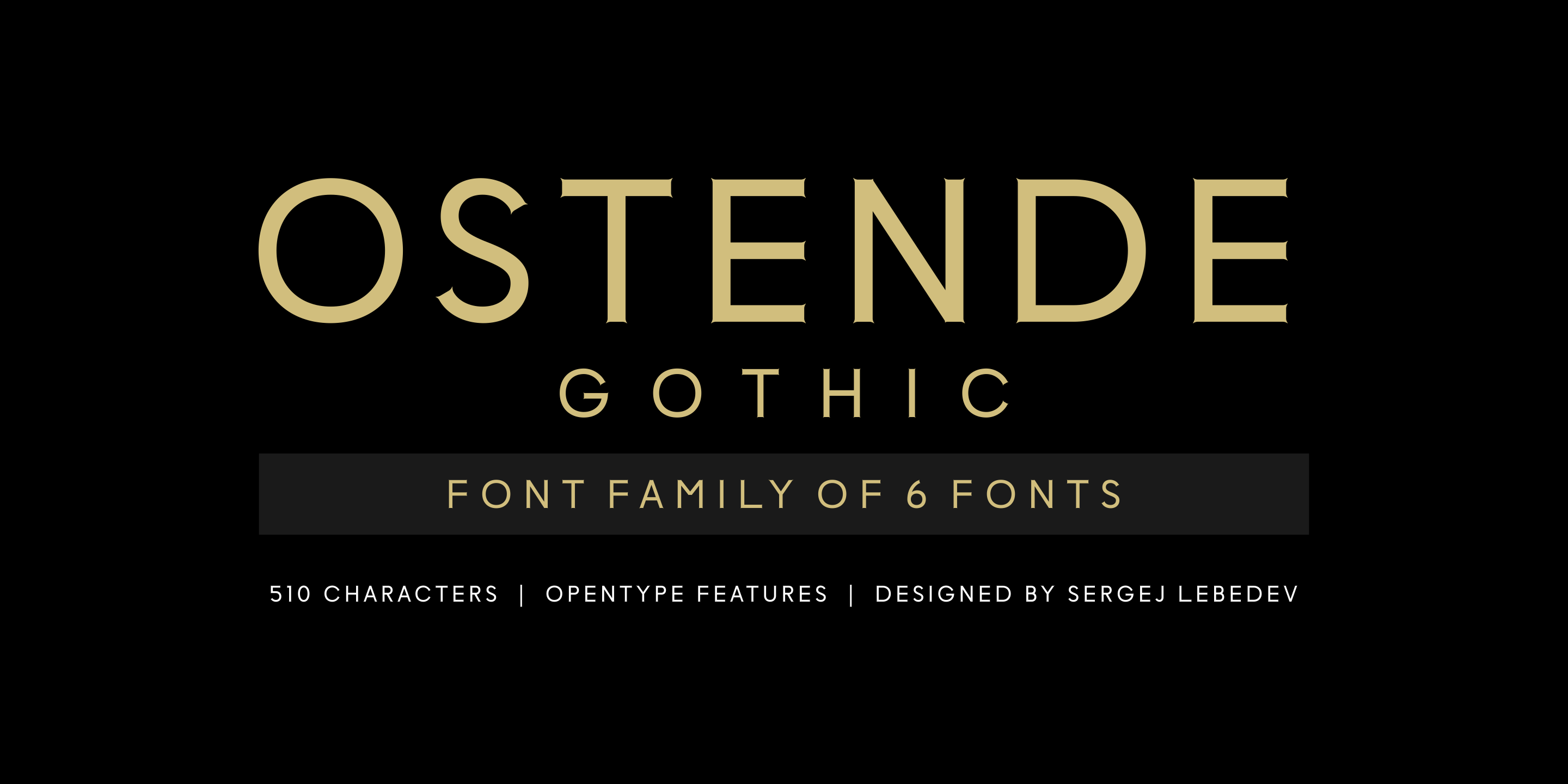The font family "Ostende Gothic" is a modern, constructed typeface that is particularly well suited for printed materials, graphic design, communication design and product design. The fonts are equipped with small, discreet serifs, have an exclusive design style and many OpenType features.