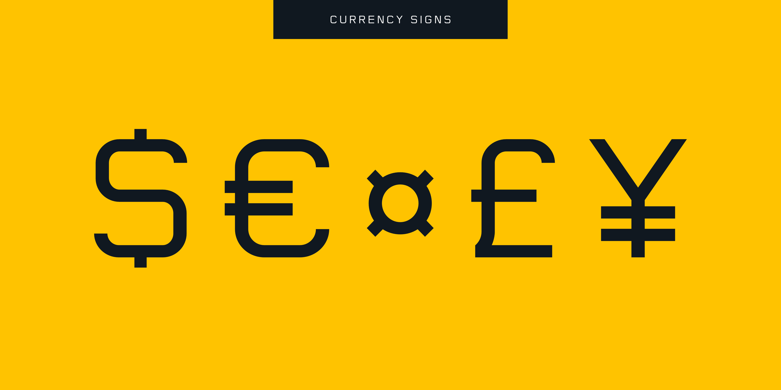 Flat Sans Typeface - currency signs.