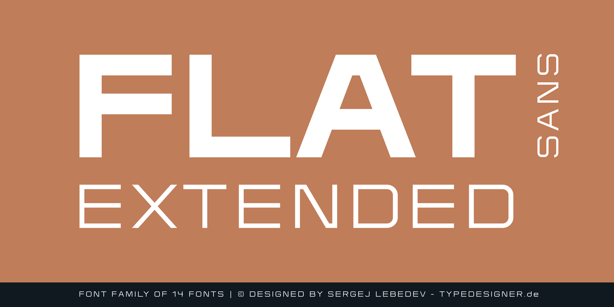Flat Sans Extended font family of 14 fonts. Type Design by Sergej Lebedev.