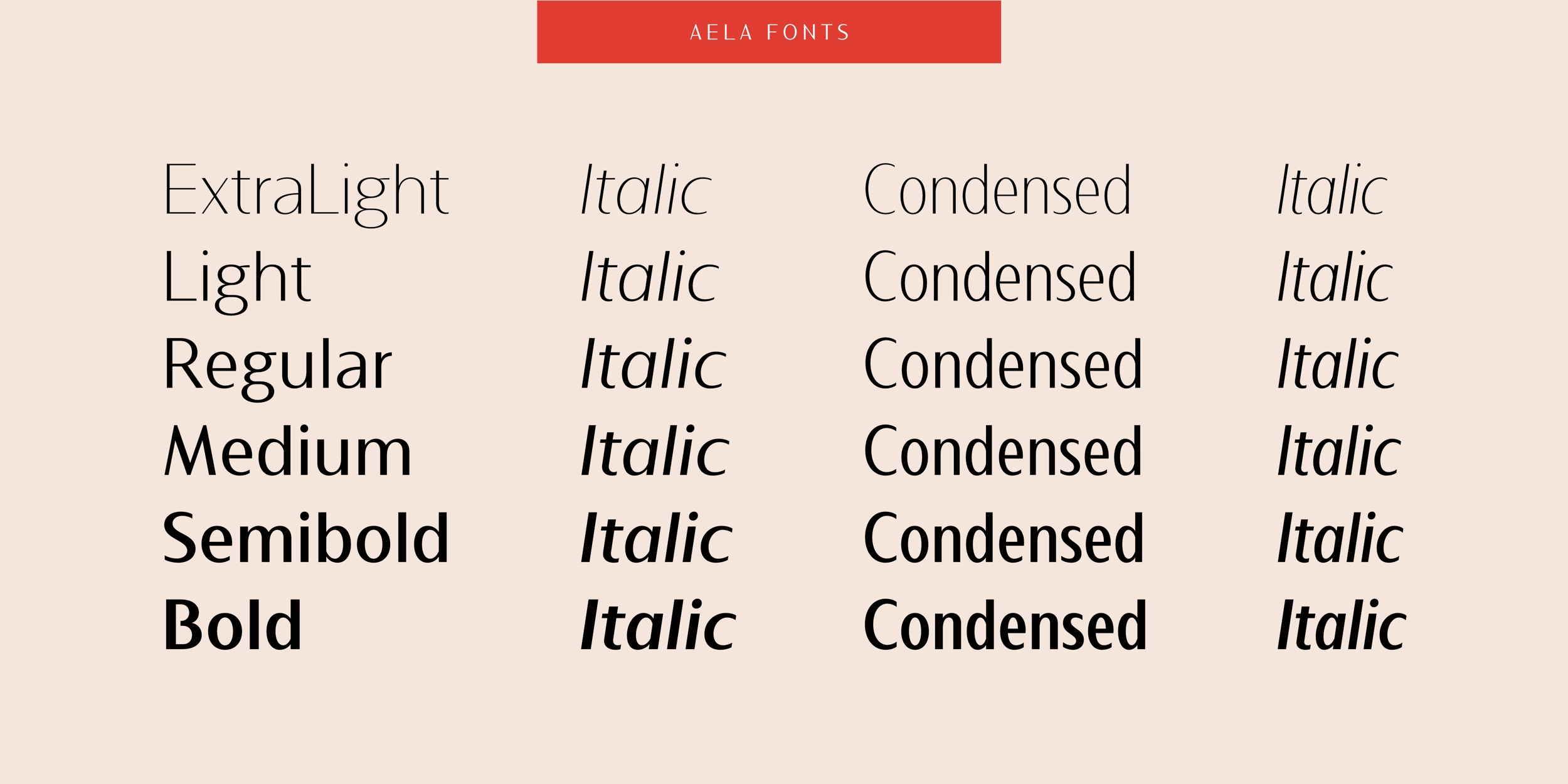 Aela font superfamily - condensed and italic fonts