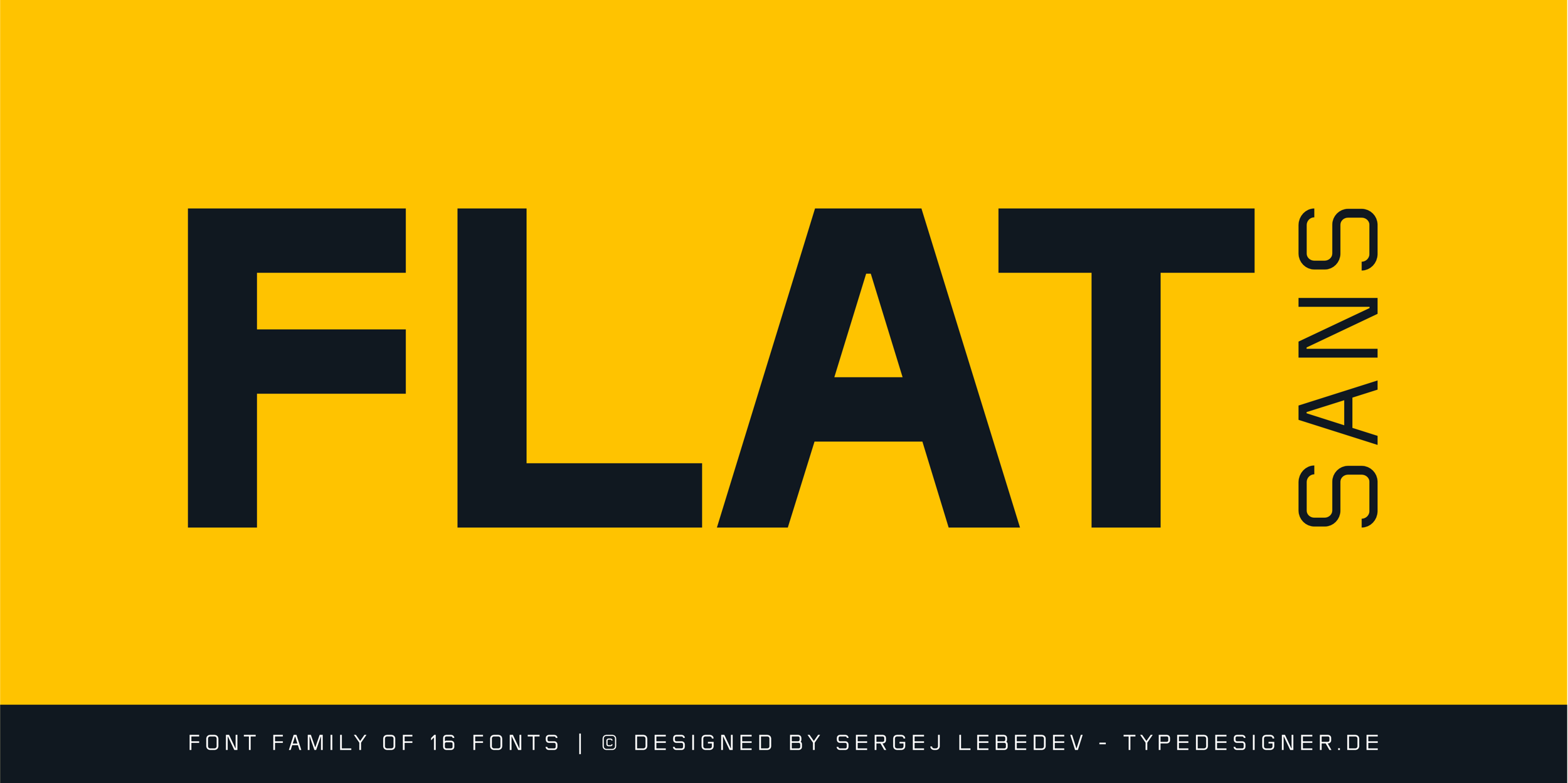 Flat Sans font family of 16 fonts. Type Design.