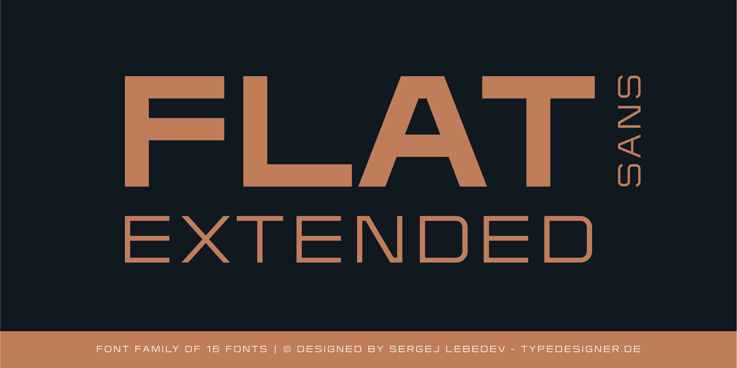 Flat Sans Extended font family of 16 fonts. Type Design by Sergej Lebedev.