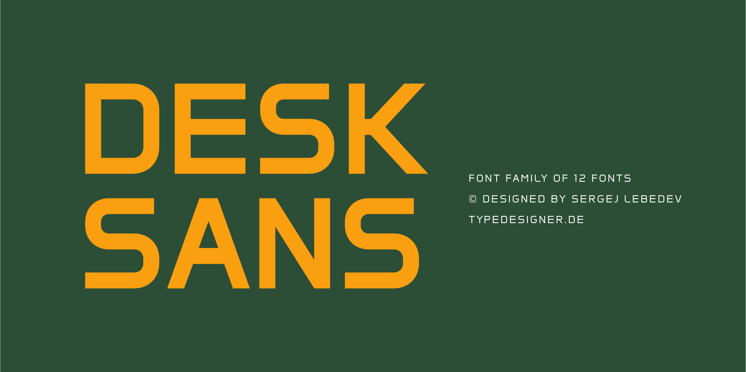 Desk Sans, a modern technical font family, is intelligently designed and engineered. Desk Sans has a modern, innovative look and many Open Type Features. The design language of Desk Sans is straight-forward in overall structure, concise and rational in details.