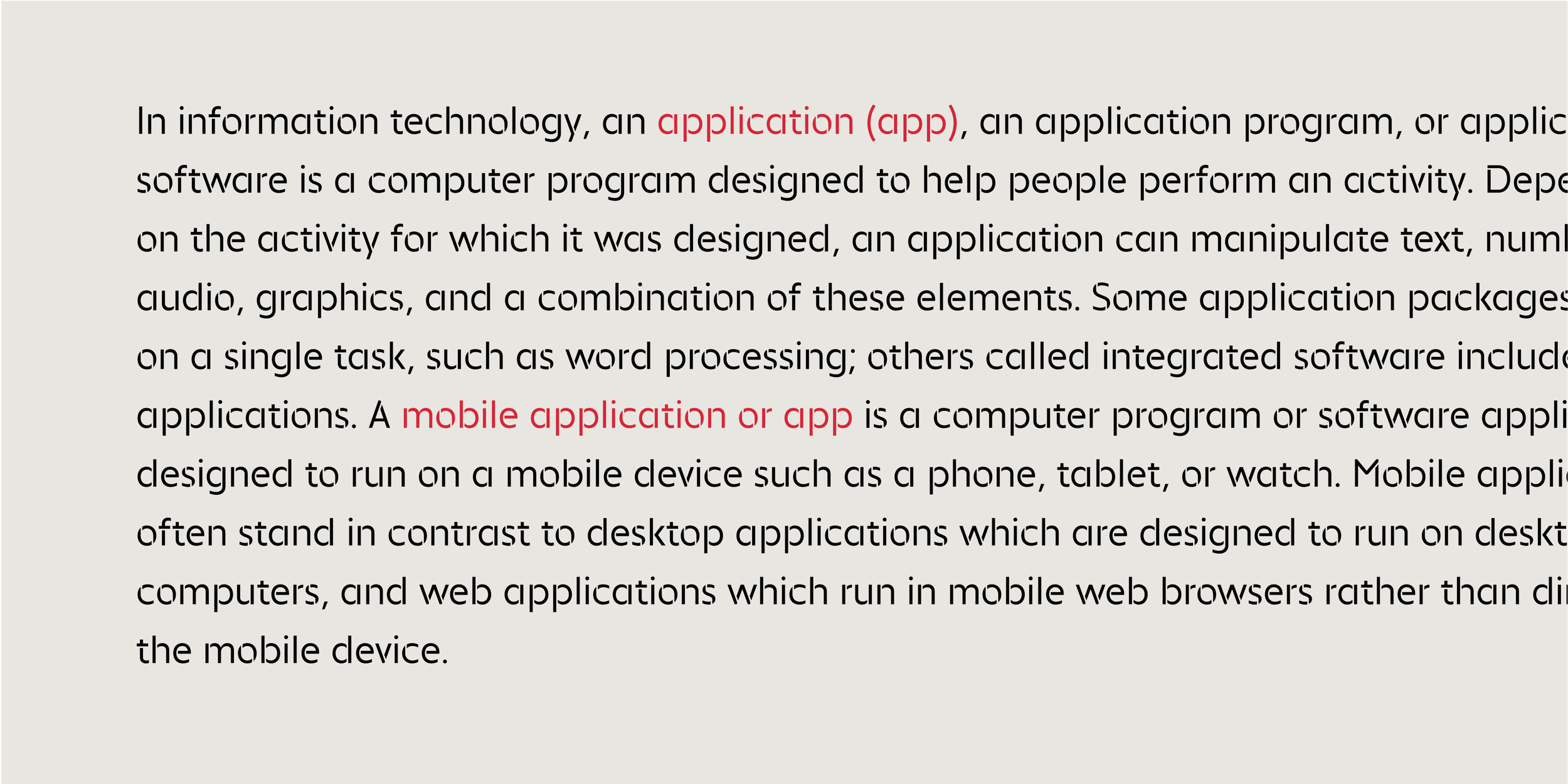The unique character of App Stencil is defined by its distinctive stencil bridges, and its excellent readability makes it ideal for use in mobile apps and user interfaces.